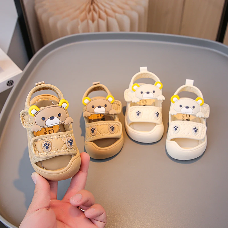 Simple Cute Newborn Baby Toddler Sandals Cartoon Bear Casual Children Sandal Boy Girl Baby Soft Comfortable Kick Resistant Shoes