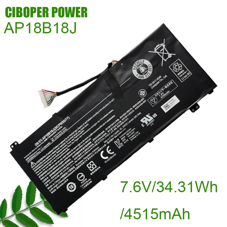 

Оригинальная Аккумуляторная батарея для ноутбука CIBOPER POWER AP18B18J 7,6 В/34,31 Вт/4515 мАч для детской серии 2ICP6/55/77