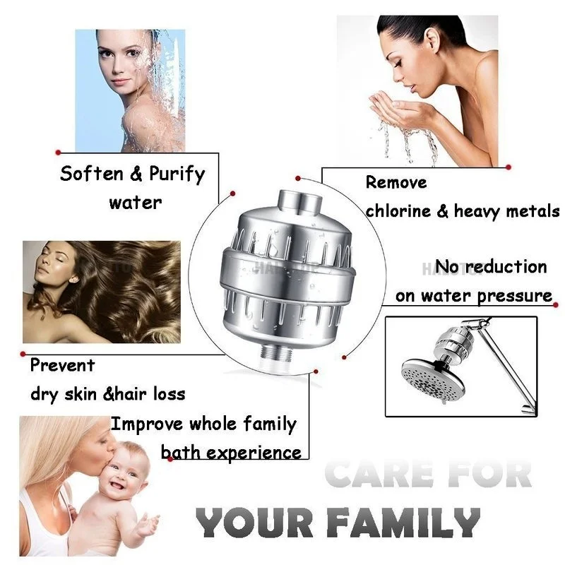 Premium 15-Stage Shower Water Filter - Eliminates Chlorine & Heavy Metals, Softens Hard Water for a Luxurious Bath Experience