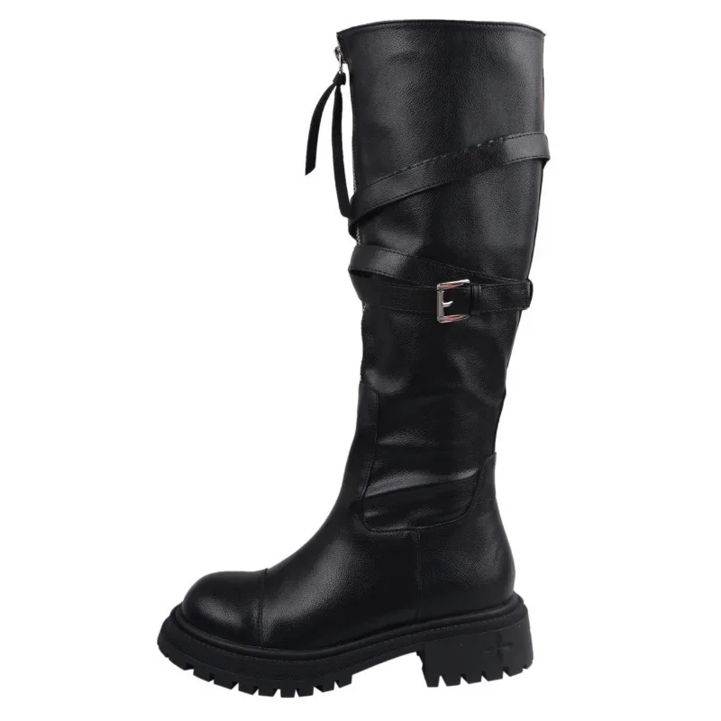 2023 High Quality Shoes for Women Zipper Women Boots Winter Round Toe Solid Tall Barrel Chunky Heel Fashion Boots Zapatos Mujer