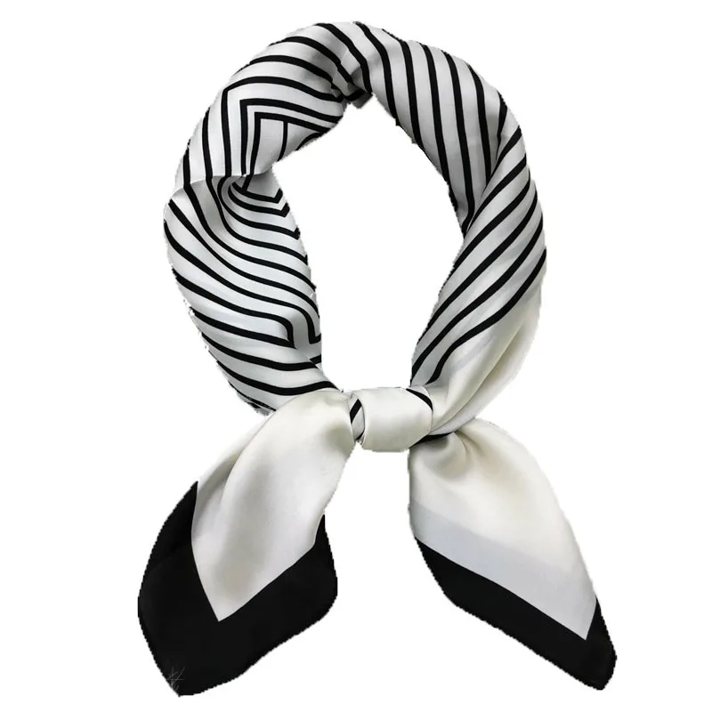 2024 New Fashion Square Imitation Silk Scarf Black And White Striped Head Wrap For Women Multifunction Silk Feeling Neckerchief 5