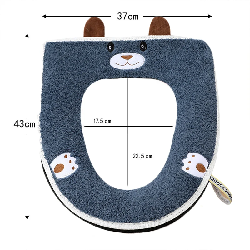 Winter Warm Toilet Seat Cover Cute Cartoon Toilet Seat Cushion Universal Waterproof Zipper Closestool Mat Bathroom Accessories 6