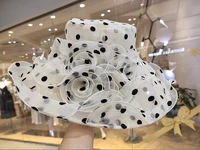 Sombrero elegante con estampado de lunares y flores para mujer, sombrero de Organza con ala ancha, Fiesta en la playa, 2022 4