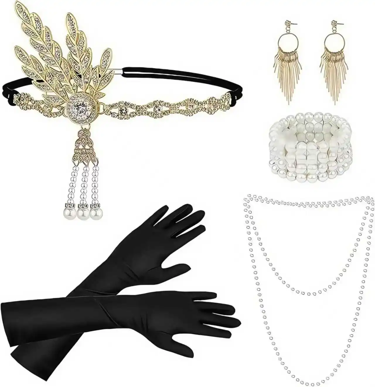 Kit Accessoires Années 20 Femme – Bandeau, Gants et Collier – photo 1