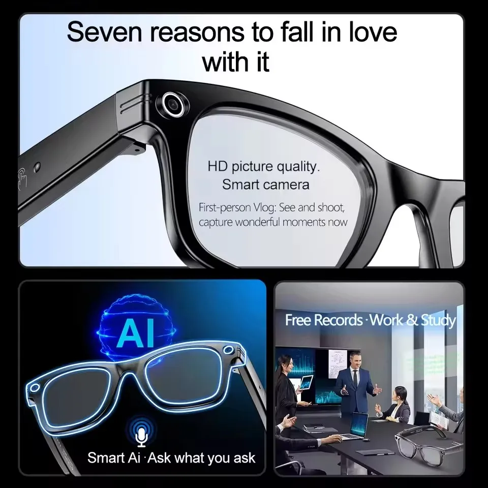 New Men Camera Wifi Smart Glasses 32gb 800w Pixel 4k Uhd Camera Anti Shake Video Ai Translation Anti Blue Light Women Glasses, Alina Gadgets