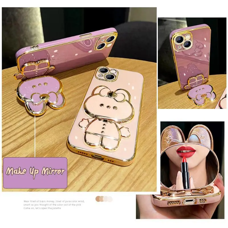Diamond Strap Mirror Rabbit Phone Holder Case with Stand Cover