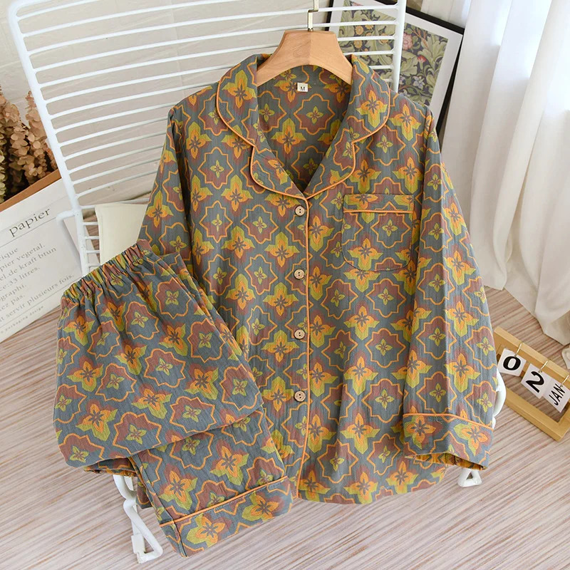 Double Layer Women's Underwear Pyjama Set Sleepwear Cotton Ladies Nightwear Room Wear Autumn New Two Piece Nightie Suit