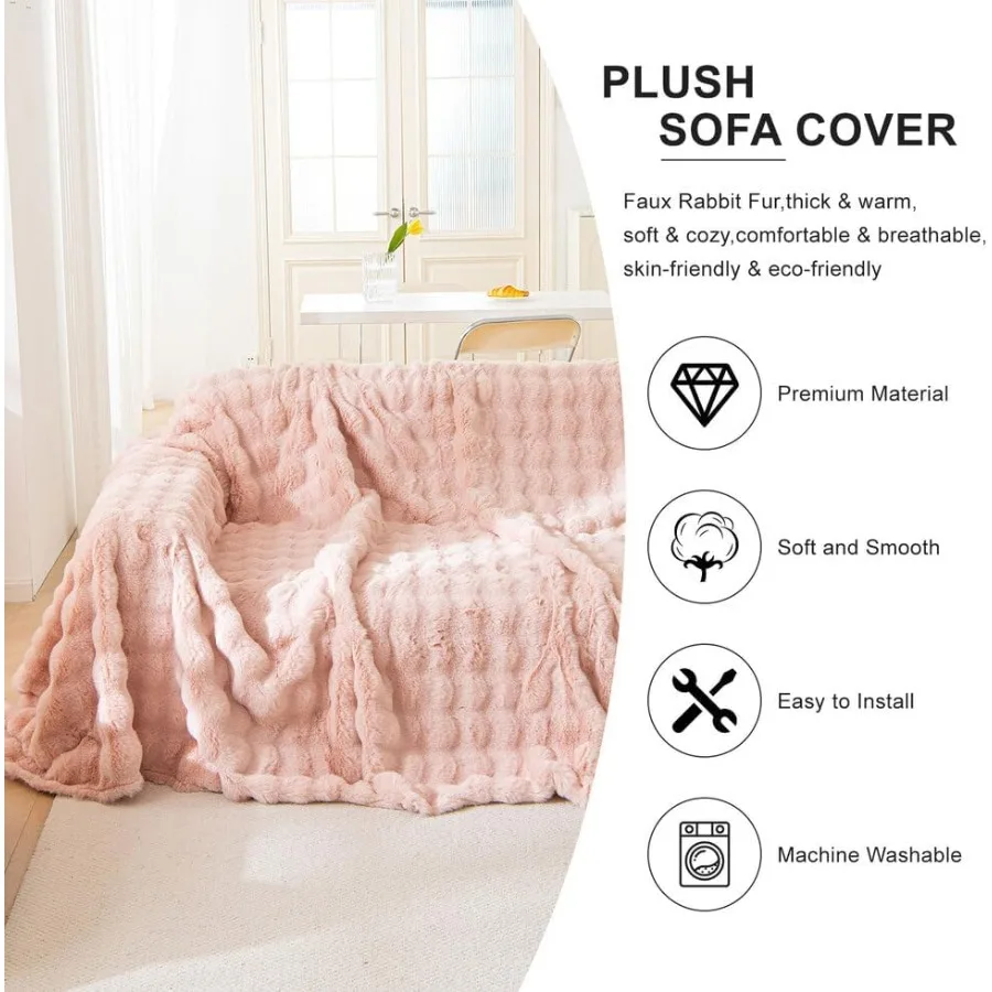 Fuzzy Faux Fur Couch Cover Durable Sofa Cover for Dogs Cats Thick Cozy Shaggy Sofa Slipcover for Sectional L Shaped Sofa Pets M