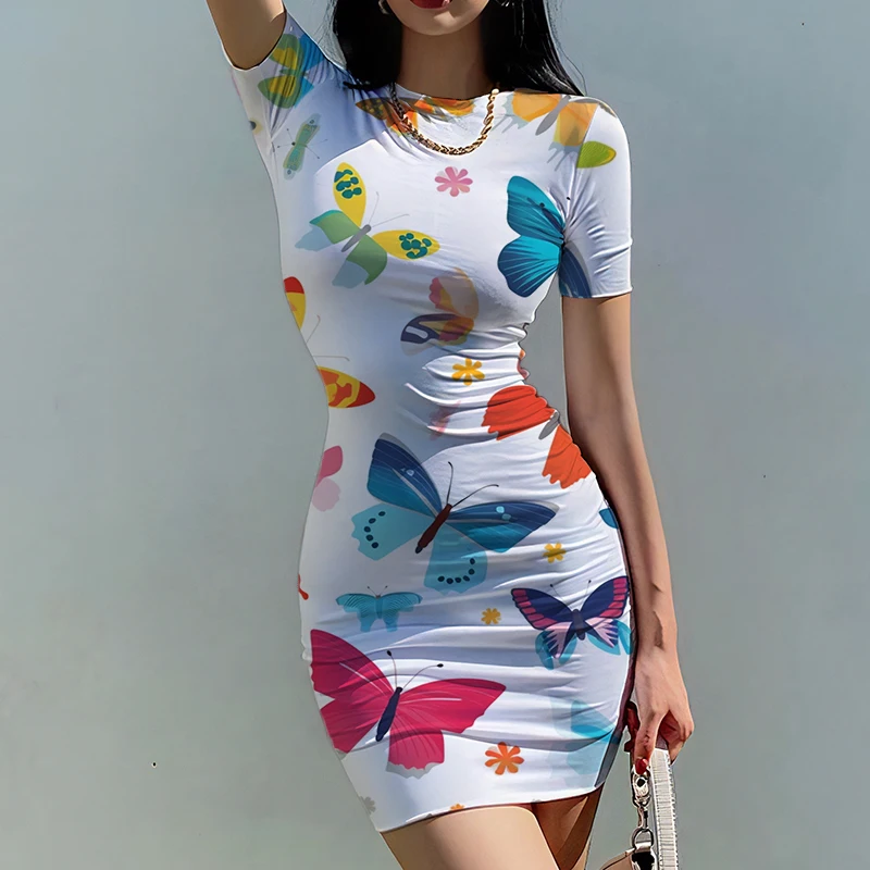 

Летнее Новое Женское приталенное платье с 3D принтом бабочки, модное красивое женское приталенное платье, Трендовое повседневное женское приталенное платье