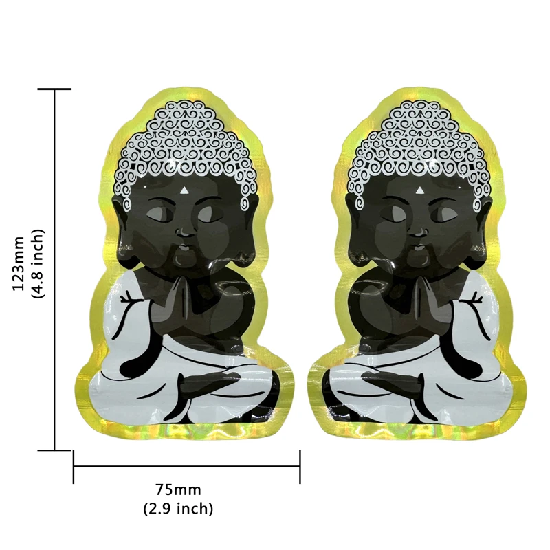 Mylar Bags Holographic Mylar Bags Holographic Storage Bag Holographic Bags Buddha Bag Small Shape 7.5x12.5cm 100 pcs 1-3.5g Mylar Bags Holographic Zipper Bag Smell Proof Zip lock Pouch Small Bags