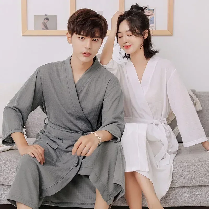 

Dress Cotton Sleepwear Home Bathrobe Lovers Robe Nightwear Dressing Nightgown Gown Solid Oversize Chinese Clothes