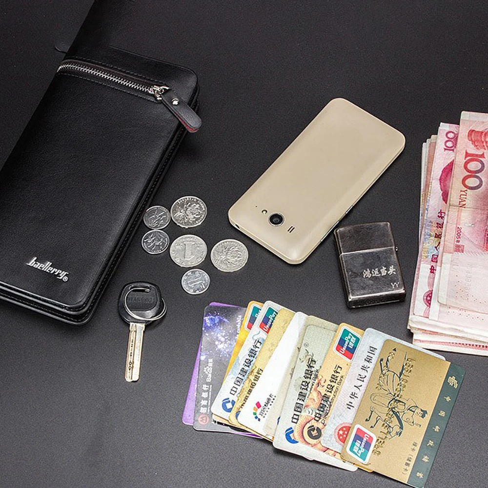 Premium PU Long Wallet for Men RFID Blocking Zipper Coin Pocket Multi-Card Holder Gift for Him