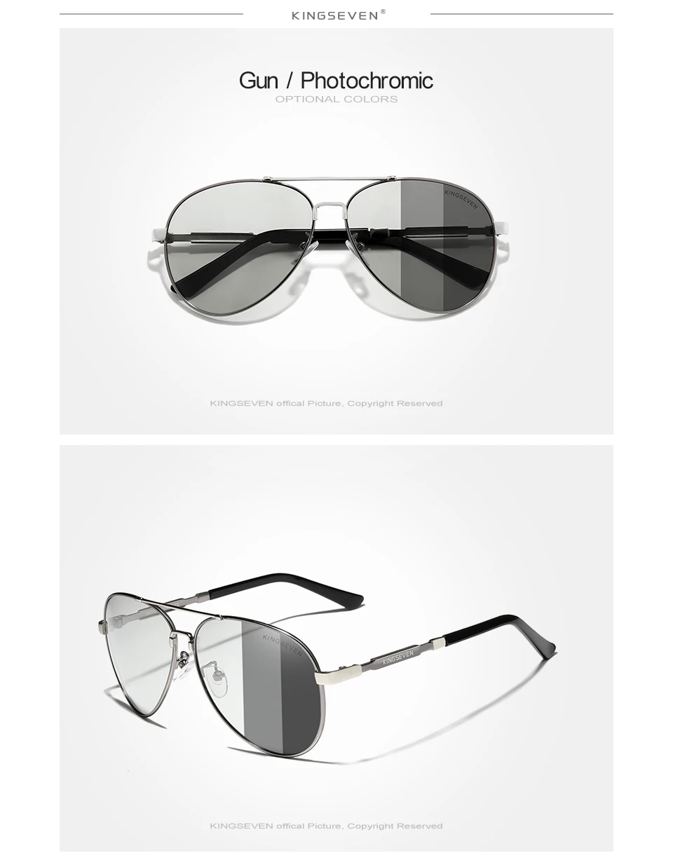 KINGSEVEN Fashion Aluminum Frame Photochromic Sunglasses For Men Women Polarized Chameleon Lenses Eyewear Driving Pilot Glasses N7899