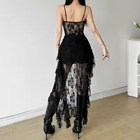 Women Dress Sexy Patchwork Mesh Strapless Irregular Waist Ruffled Split Black Dresses 2024 Fashion Night Party Vestidos - Image 2