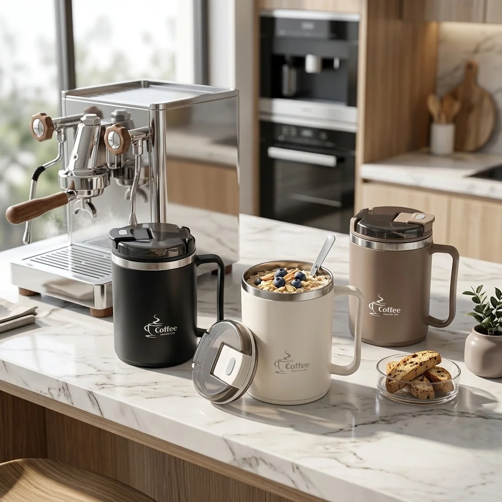 Enhanced Insulated Stainless Steel Travel Mug with Handle and Spoon