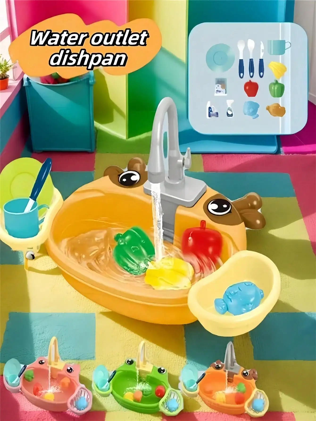 주방놀이 시뮬레이션 식기세척 테이블 세트, 물통을 보관할 수 있는 순환식 물통 포함, 재미있는 집놀이