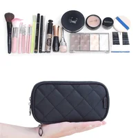 Women's Mirror Mini Cosmetic Bag Simple Waterproof Storage Box Black Double Layer Lingge Make Up Brush Beauty Organizer Supplies 2