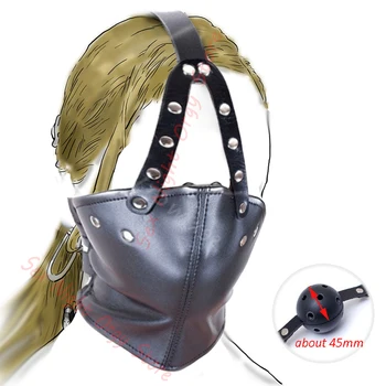 Leather Muzzle Mask Mouth Gag,BDSM Slave Bondage Harness Strap Half Face Mask with Built-in Ball Gag,SM Erotic Sex Toy For Women 1