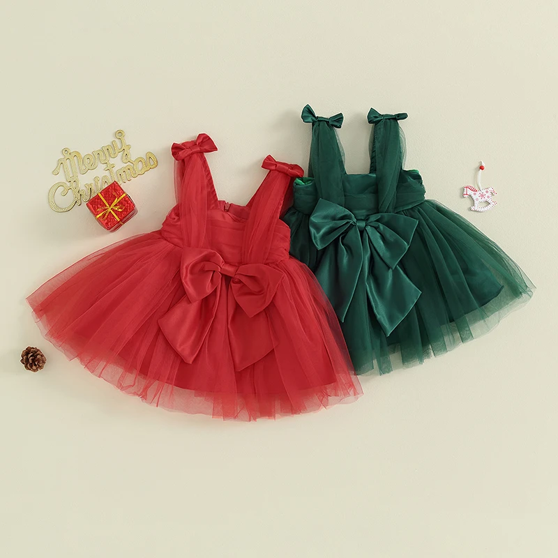 

Toddler Baby Girl Slip Dress Elegant Bow Tulle Patchwork Slip Dress Christmas Costume for Daily Party Children's Clothing