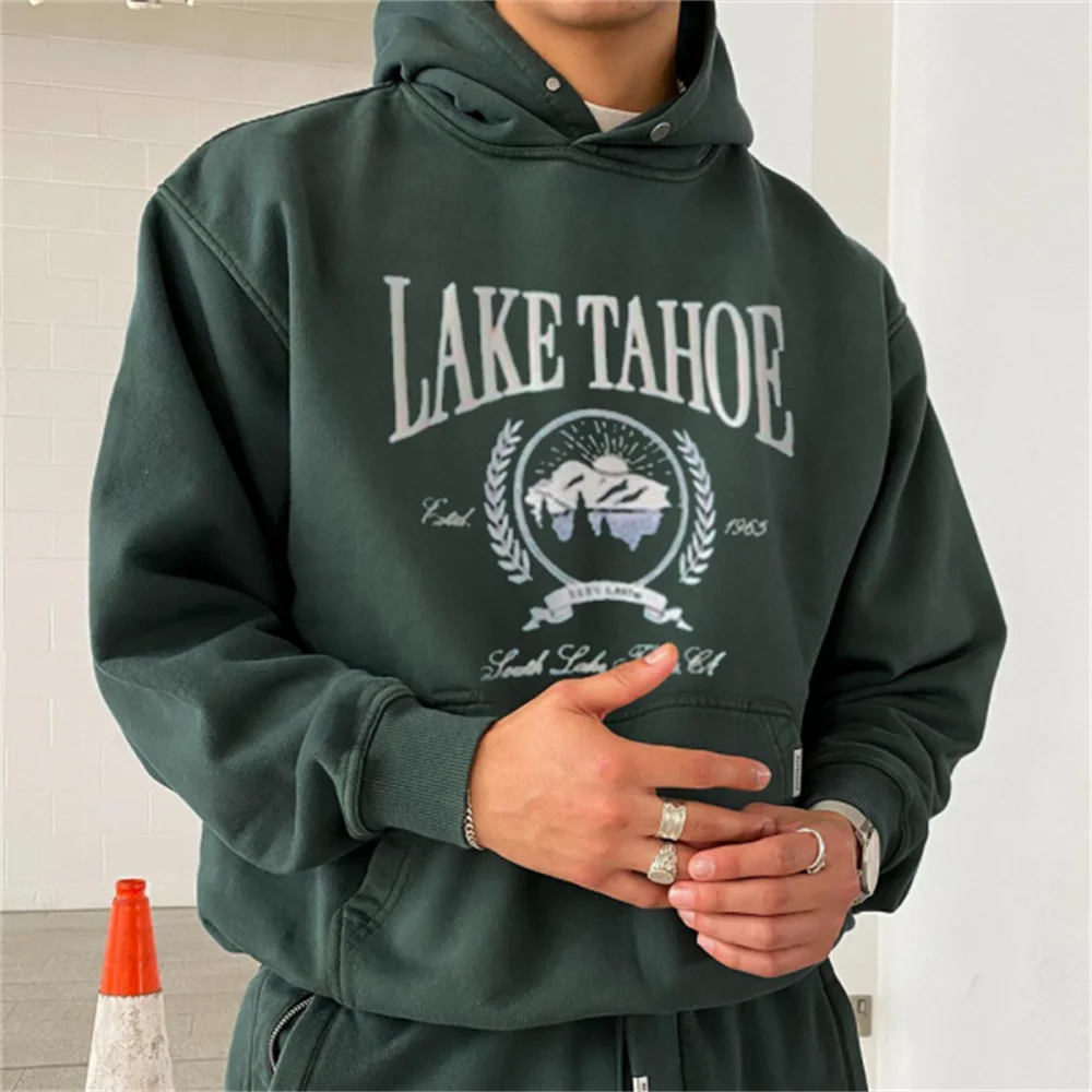 

BubbleKiss Sweatshirt Men Pullover Autumn Winter Casual Hoodie Men Letter Print Sweatshirt Green Long Sheeve Tops