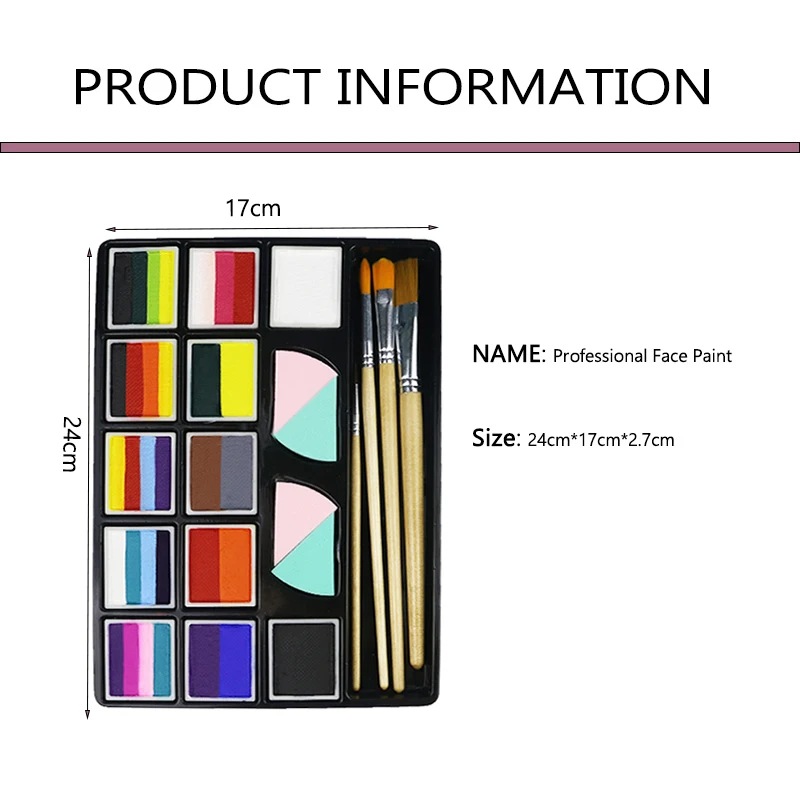 Bowitzki Professional Water Activated Face Paint Kit Split Cake Palette Rainbow Makeup in Carnival Party Festival Cosplay Makeup 3