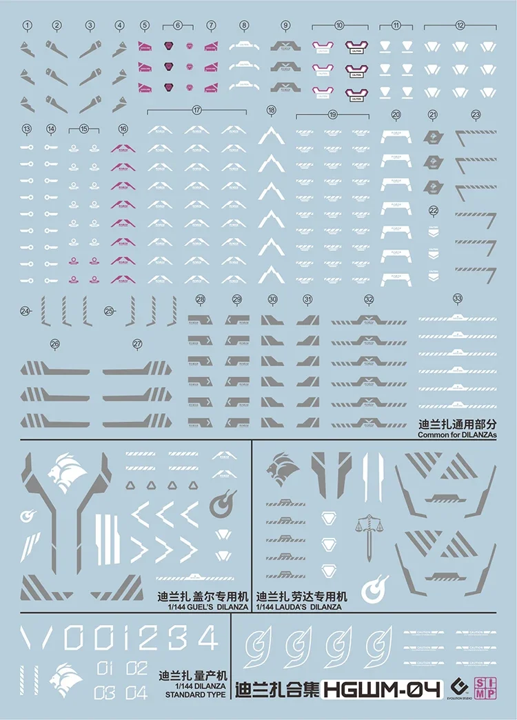 EVO Decal HGWM-04 HG The Witch From Mercury GUEL'S LAUDA'S DILANZA Model Kits Fluorescent Stickers for Model Hobby DIY Tools