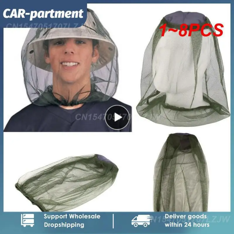 

1~8PCS Fishing Anti Mosquito Bug Insect Bee Net Mesh Head Face Mask Hat Net Cover Travel Outdoor Camping Equipment Car