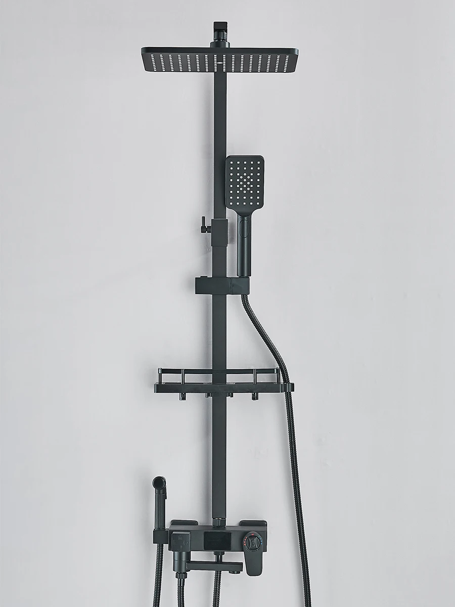 Close view of digital temperature display on shower faucet