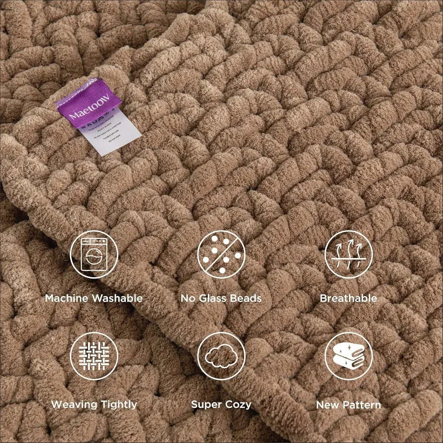 Handmade 7 lb Soft Knitted Weighted Blanket 40 x 60 Inch Breathable Chunky Knit Gravity Blanket Throw for Relaxation and Comfor