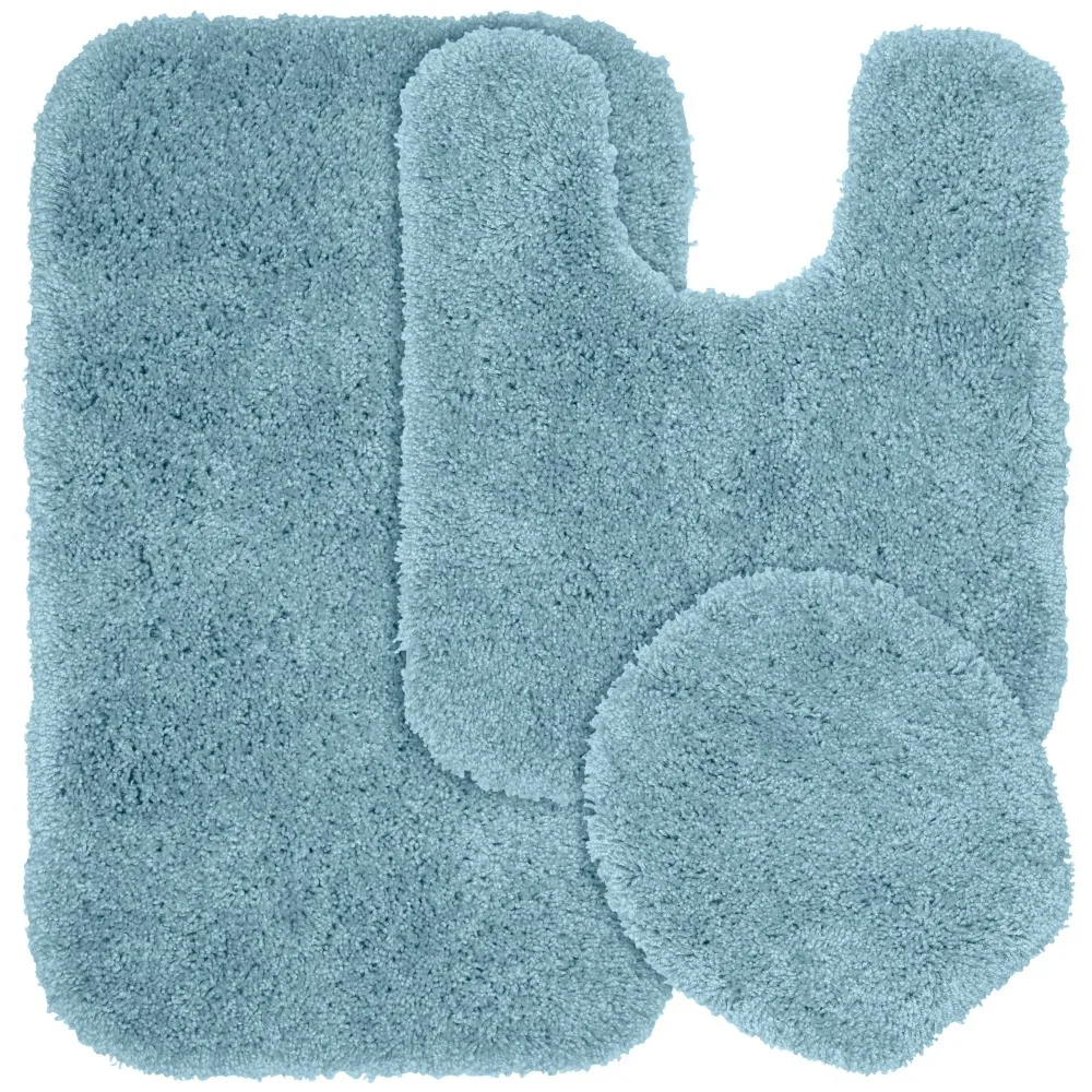 

Serendipity 3 Piece Shaggy Nylon Washable Bathroom Rug Set Basin Blue