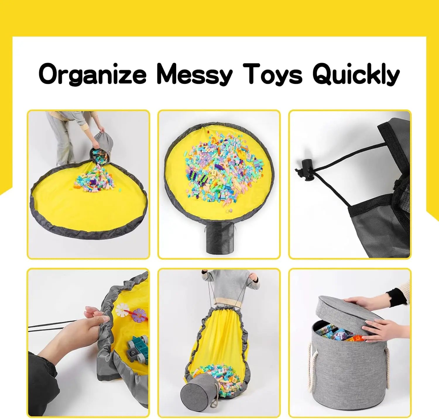 Kids Play Mat Toy Large Capacity Organizer Foldable Storage Bag for Building Blocks Dolls Carry Handle Childrens Room Decor