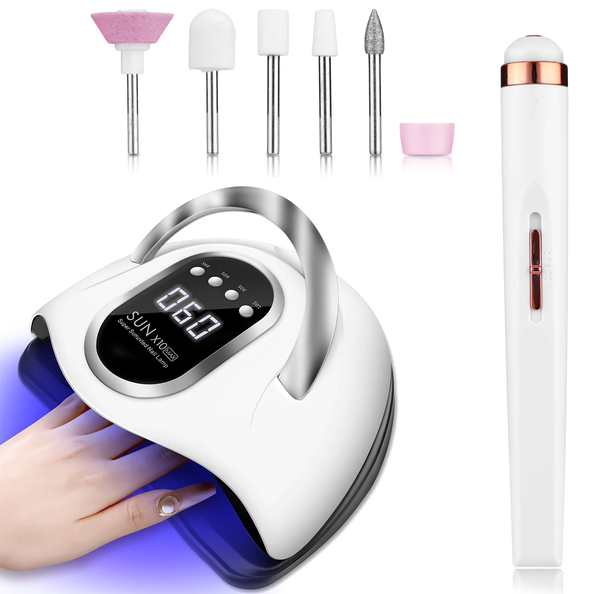 

Monja 2pcs Nail Sets 280W Nail Dryer Lamp Electric Drill Machine Acrylic Remover Trimming Cure Manicure Pedicure Tool Device Kit