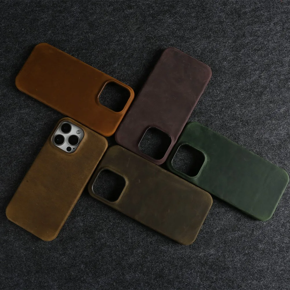 Classic Durable Crazy House Pattern Genuine Leather Phone Case For Iphone 16 Pro Max Cases 15pro 14 13 11 Vintage Back Cover 3