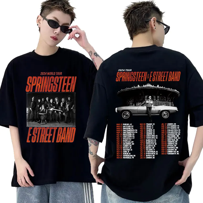 

Bruce Springsteen and E Street 2024 Tour Graphic Tee Shirt Man's Hip Hop Vintage Oversized Short Sleeve T-Shirts Rock Streetwear