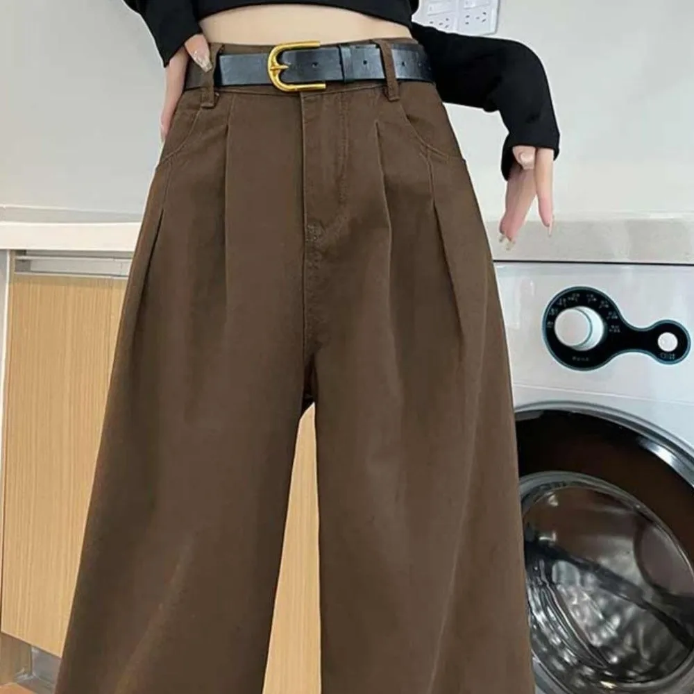 Soft Baggy Korean Long Pants Straight Leg Casual Wide Leg Trousers Ins Style Loose Coffee Suit Pants Girls