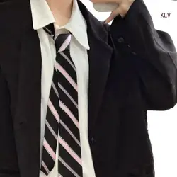 Classic Striped Retro Necktie for School and Casual Wear (Black Pink)