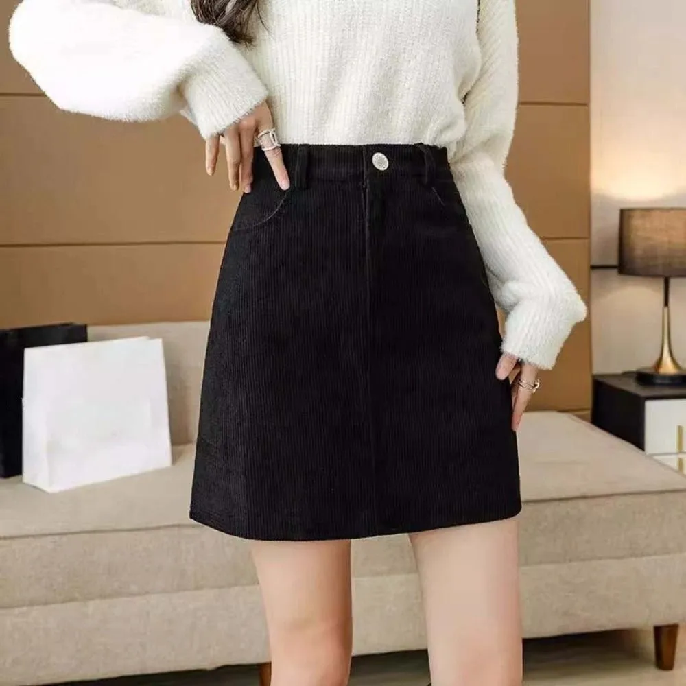 High Waist Women Corduroy Skirt Velvet Spicy Girl Style A-line Short Skirt Autumn Winter Large Size Slim Fit Skirt Girls