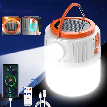 휴대용 고출력 태양열 캠핑 조명, USB 충전식 LED 텐트 램프, 야외 비상 야시장 랜턴 LED 손전등