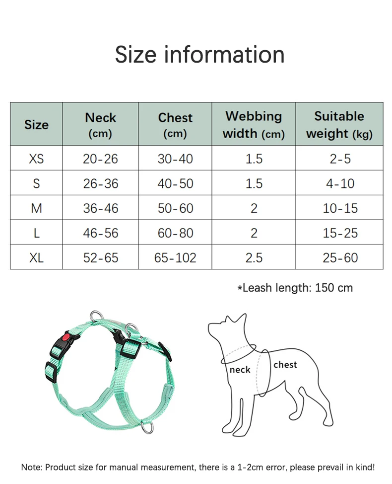 Adjustable Solid Nylon Dog Harness with 2 D-Rings Lightweight Comfortable No-Pull H-typed Dog Chest Harness Outdoor Pet Supplies