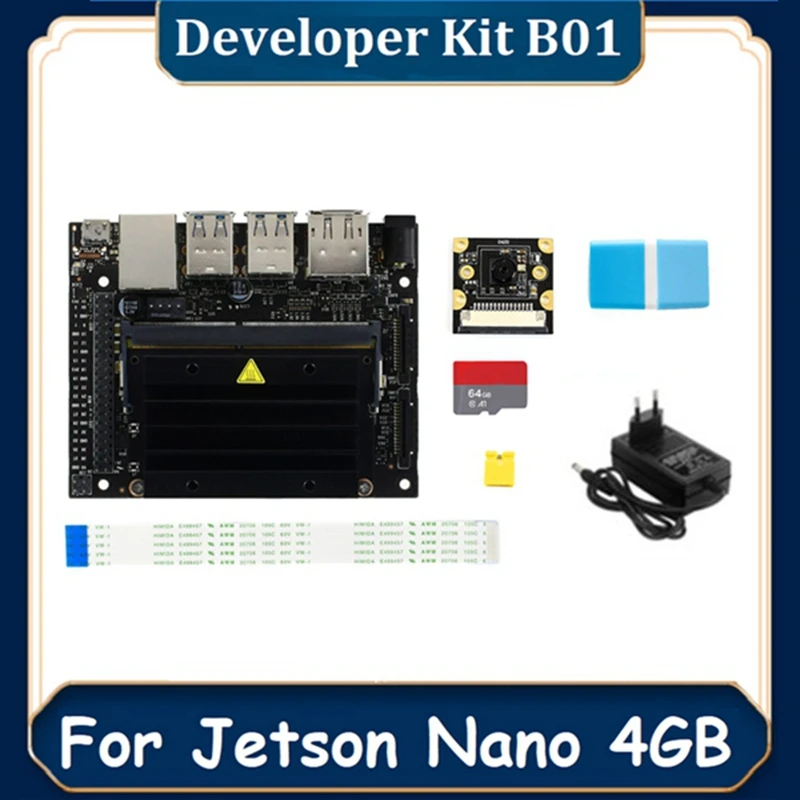 Jetson Nano 4GB B01 인공 지능 개발자 키트, IMX219 카메라 내장 프로그래밍 로봇, EU 플러그