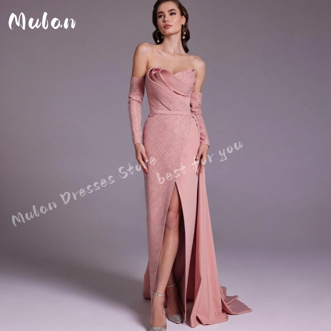 

Sweetheart Ruched Elegant Evening Dresses 2024 Long Oversleeves Removable Tail Formal Occasion Prom Dress Party Gowns
