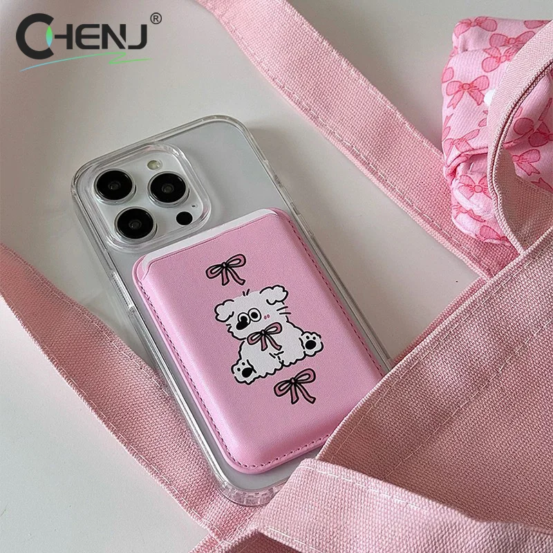 Adorable Dog Cartoon Magnetic Card Holder Phone Case with Magsafe Wallet Slot