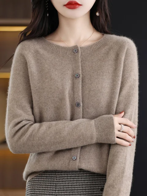 Femmes pull en cachemire 100% laine mérinos tricoté Cardigan automne hiver tricots col rond femme couleur unie décontracté haut tendance 3 Femmes pull en cachemire 100% laine mérinos tricoté Cardigan automne hiver tricots col rond femme couleur unie décontracté haut tendance 3