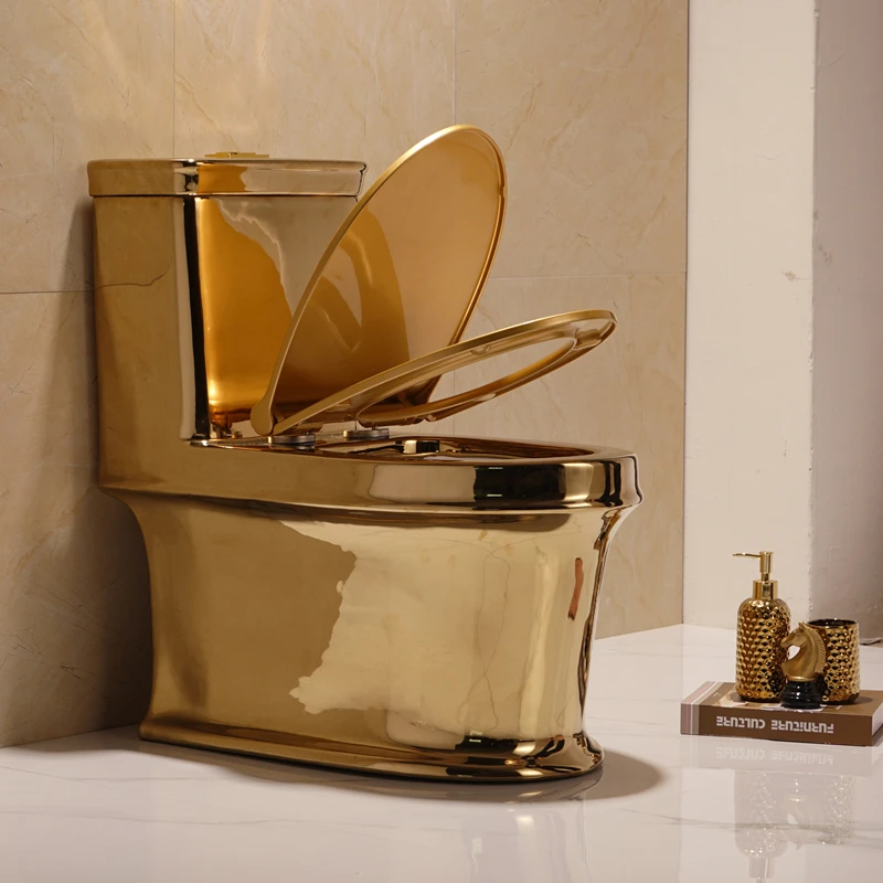 

New Gold Toilet 4D Swirl Flushing Colorful Gold Toilet with Water Saving and Odor Prevention Gold Toilet Colorful Tuhao Gold Toi