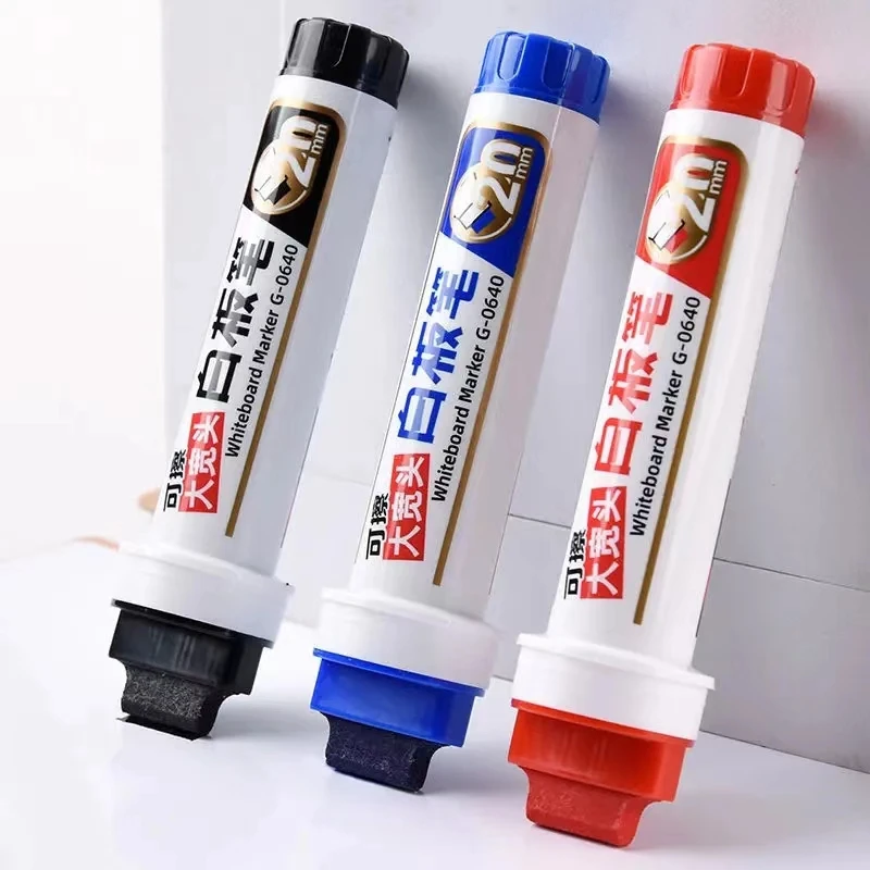 큰 펜촉 화이트보드 마커, 클리어 가시성 리필 잉크, 건조 지우기 점보 마커, 블랙, 레드, 블루, 20mm 플랫 팁