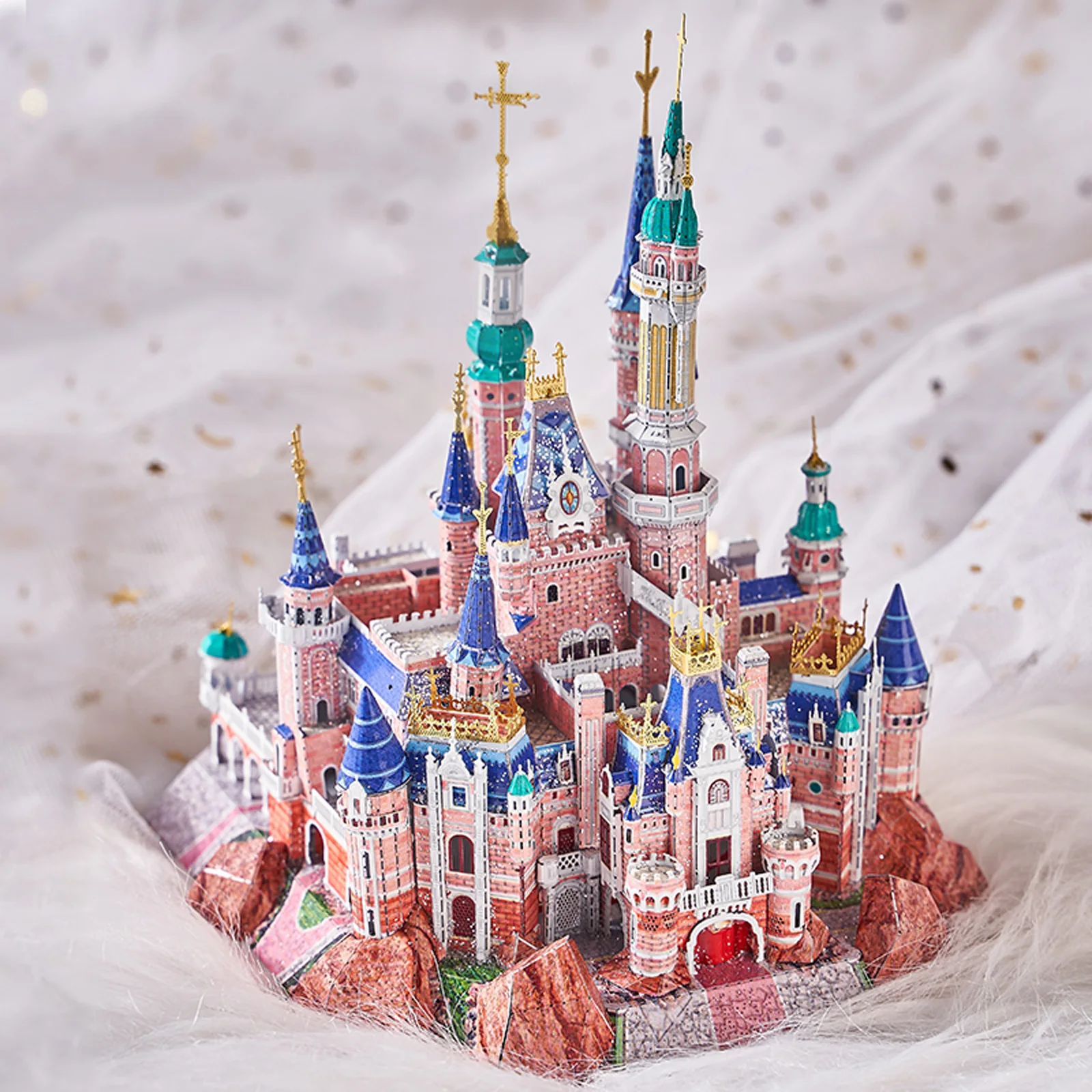 IRON STAR 3D Metal Puzzle Pink Dream Castle With Light DIY Assembly Model kits Toy For Adults Children Gift for Girlfriend 6