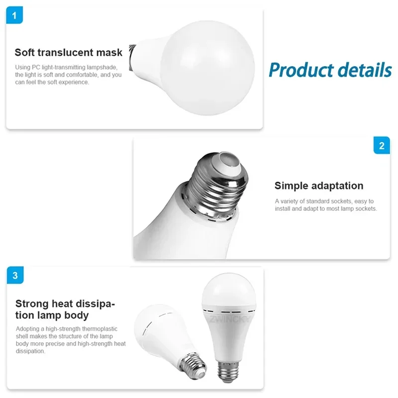 휴대용 E27 LED 전구 램프 9W 15W 충전식 고휘도 LED 전구 조명 실내 야외 캠핑 비상 조명