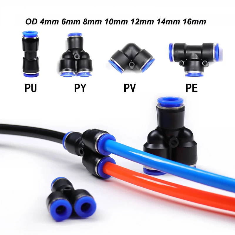 5/10PCS Pneumatic Fittings PY/PU/PV/PE Serie Air/Water Pipes Quick Release Connector Plastic Hose Couplings PU 4 6 8 10 12 16mm