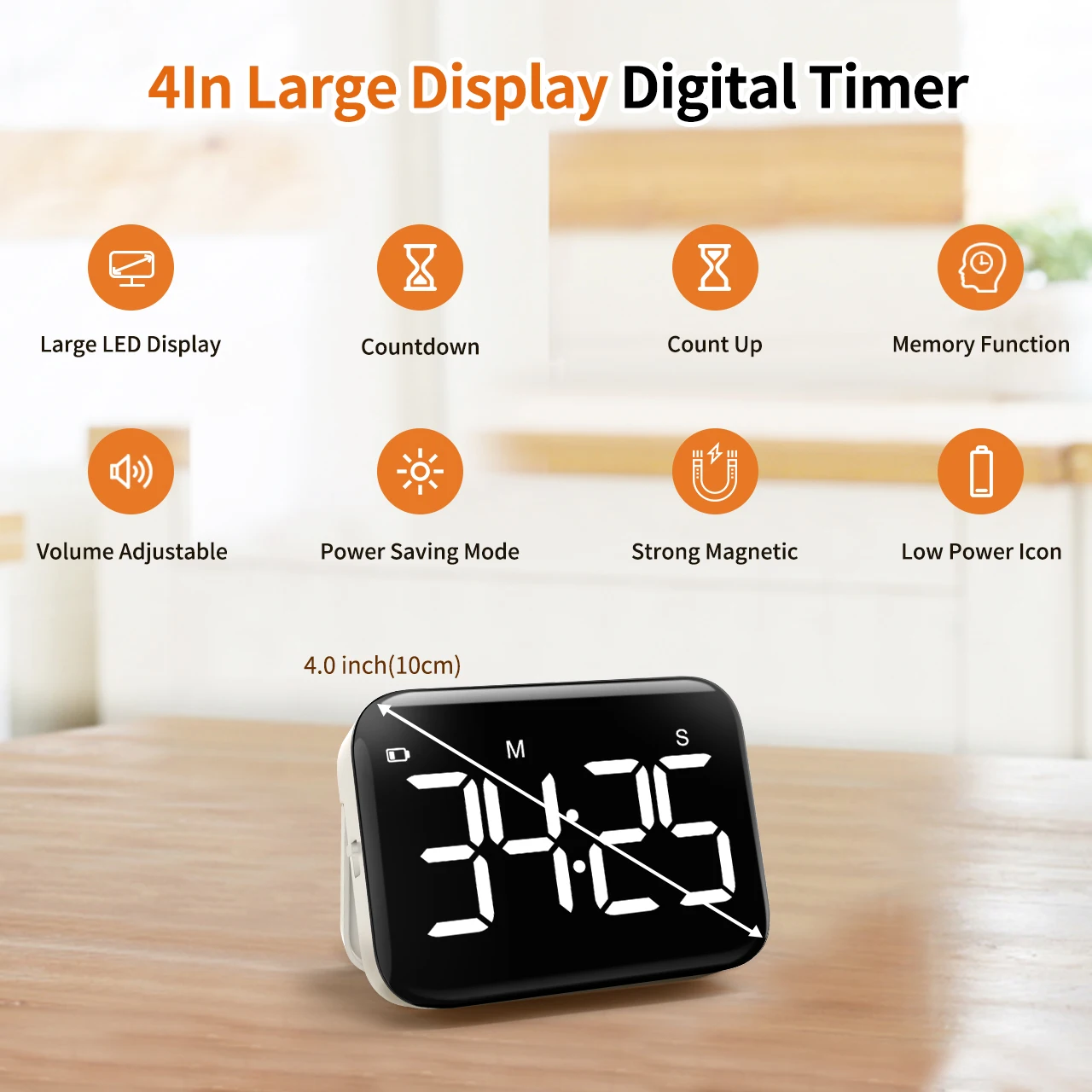 Description Picture 4 of itemCountdown Magnetic Kitchen Timer For Cooking with Count Up Large Display Magnetic Kitchen Timer for Cooking Classroom Office
