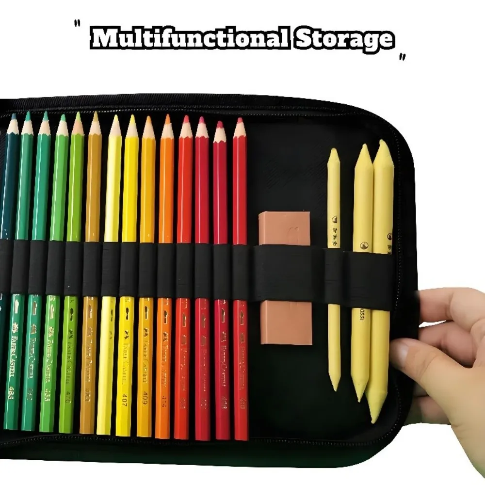 36/48/72 Hole Pen Curtain Black Folding Pencil Case Color Pencil Pen Insert Professional Painting Pencil Bag Student Stationery